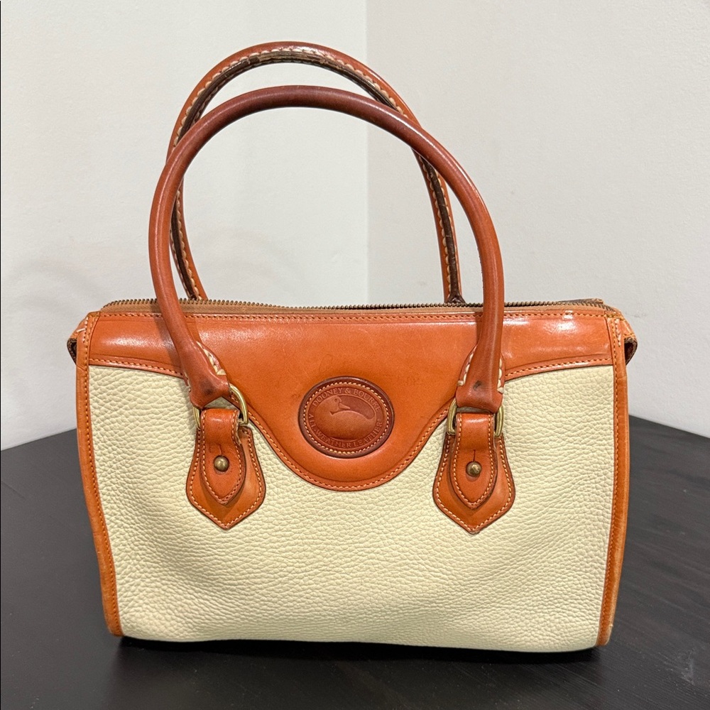 Dooney & Bourke All Weather Leather Tan and Cream Leather Handbag Satchel Duffel